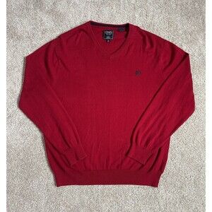 Chaps Mens Cotton Cashmere Blend V Neck Sweater Size Large L Solid Red Classic